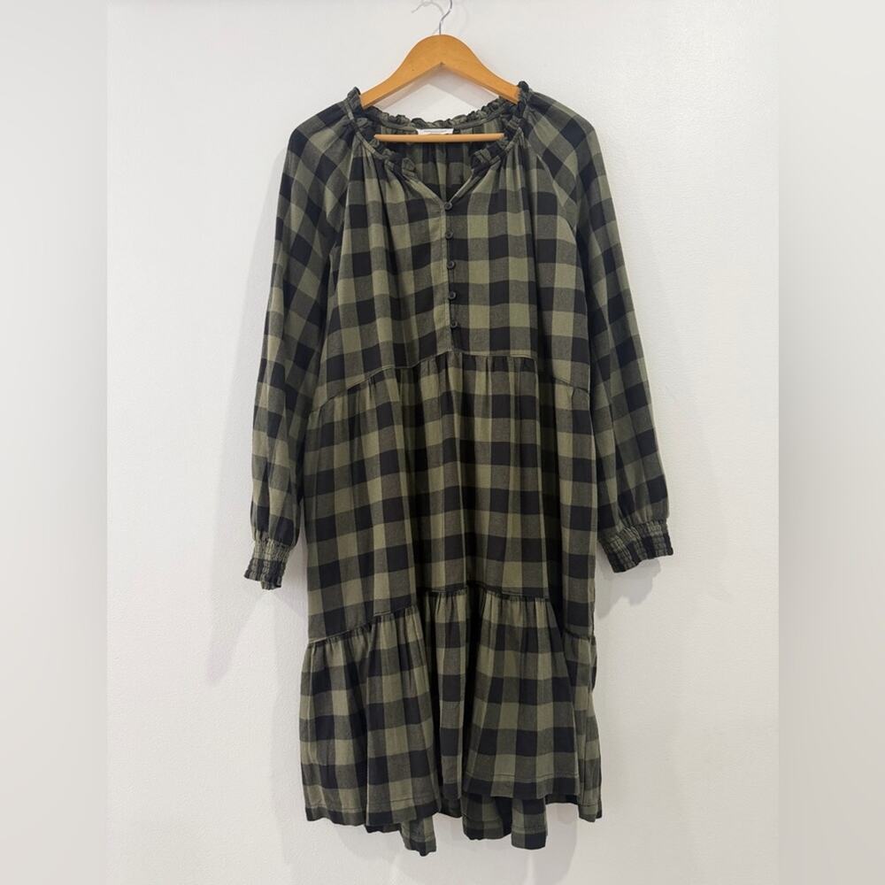 SOLDDDD Green Cotton Buffalo Plaid Long Sleeve Dress Large